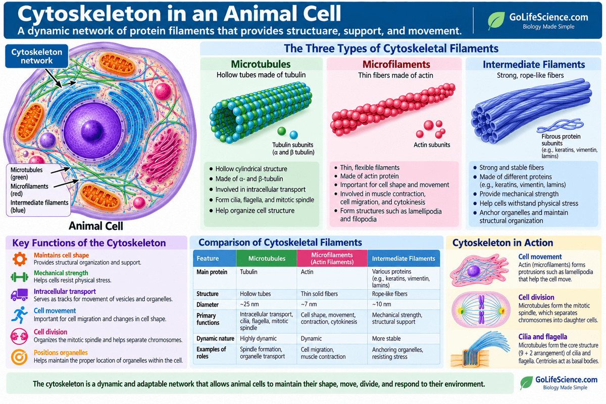 Animal Cell: Definition, Structure, Parts, Functions, Labeled Diagram cytoskeleton in an animal cell