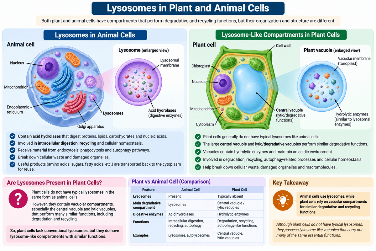 Lysosomes in plant and animal cells