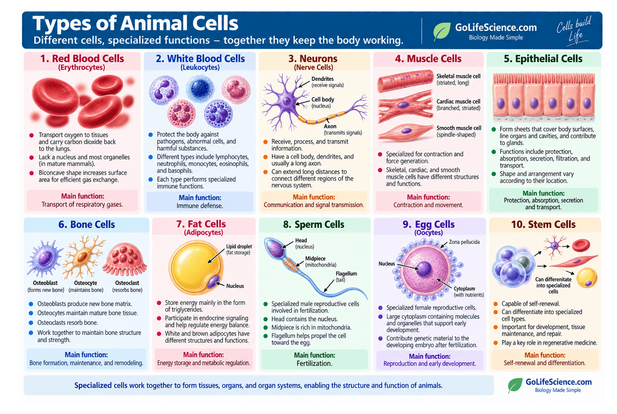 Animal Cell: Definition, Structure, Parts, Functions, Labeled Diagram types of animal cells